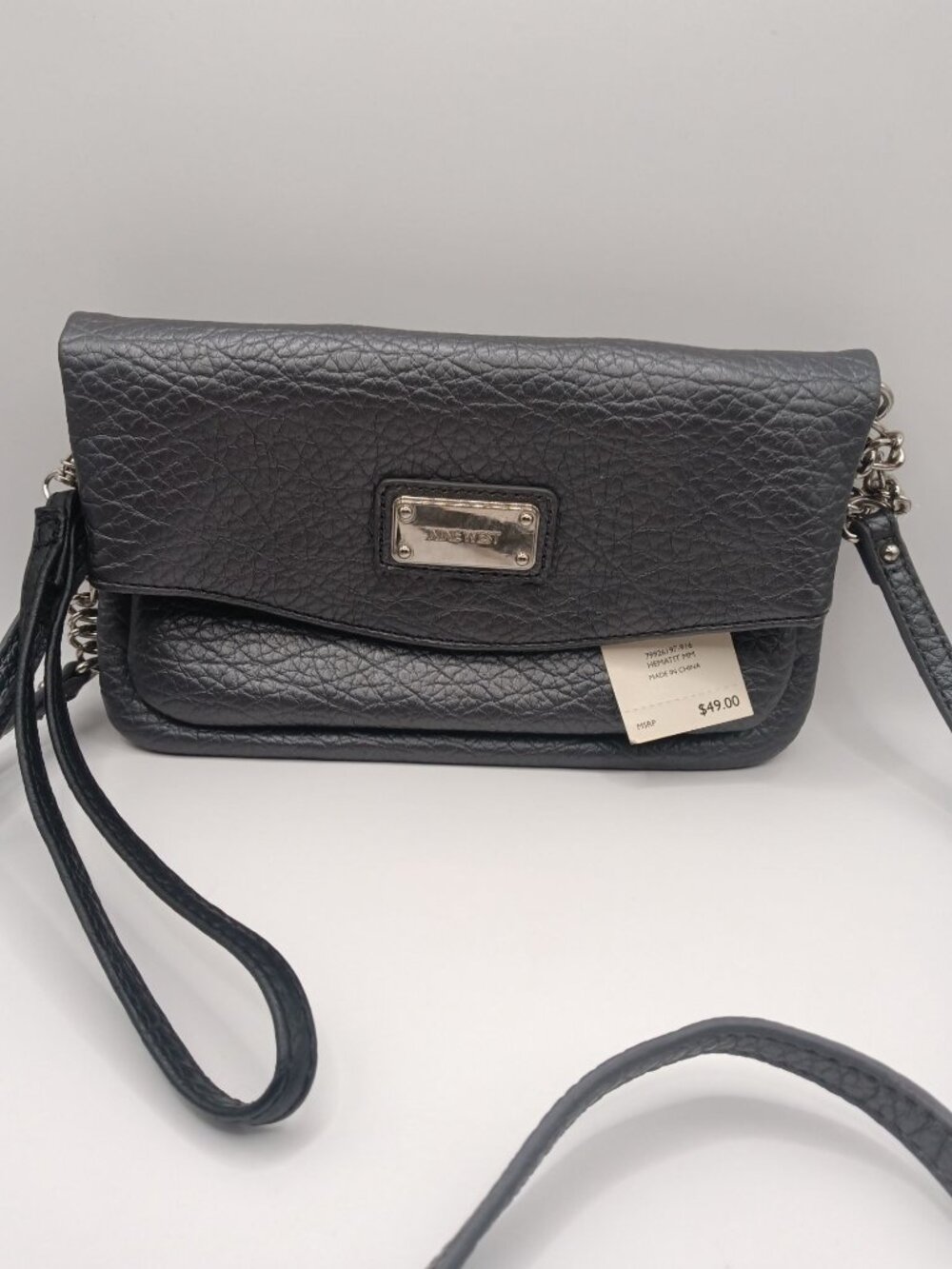 NWT Nine West Black Faux Leather Crossbody Bag With Chain Strap